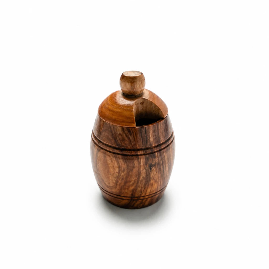 Pot en Bois d’Olivier avec Couvercle – Boîte Artisanale de Conservation en Bois Naturel
