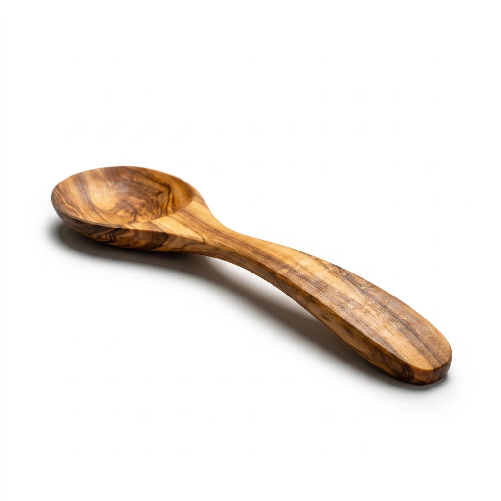 Cuillère de Service en Bois d’Olivier – Grande Cuillère Artisanale à Long Manche
