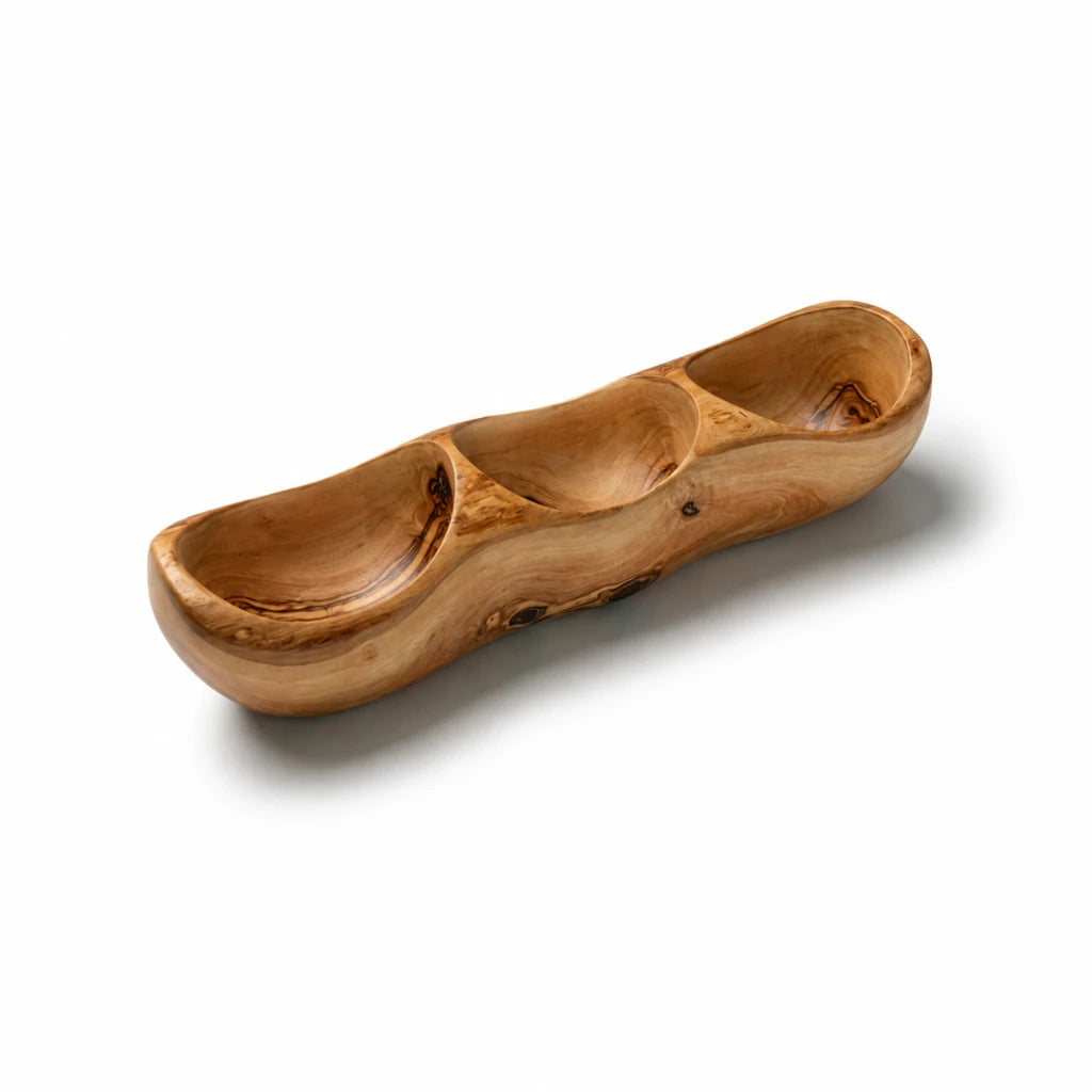 Plateau Compartimenté en Bois d’Olivier – Coupelle de Service Artisanale