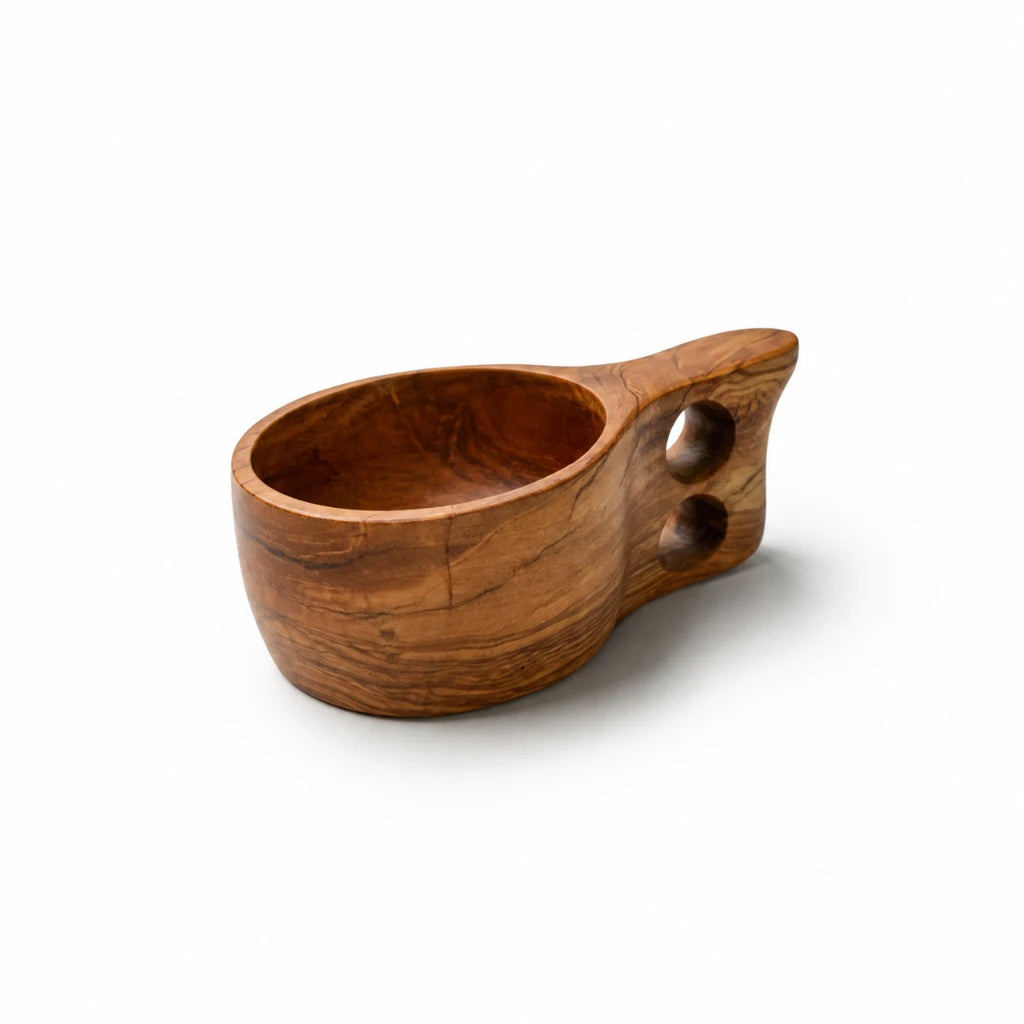 Tasse en Bois d’Olivier avec Anse – Gobelet Artisanal en Bois Naturel