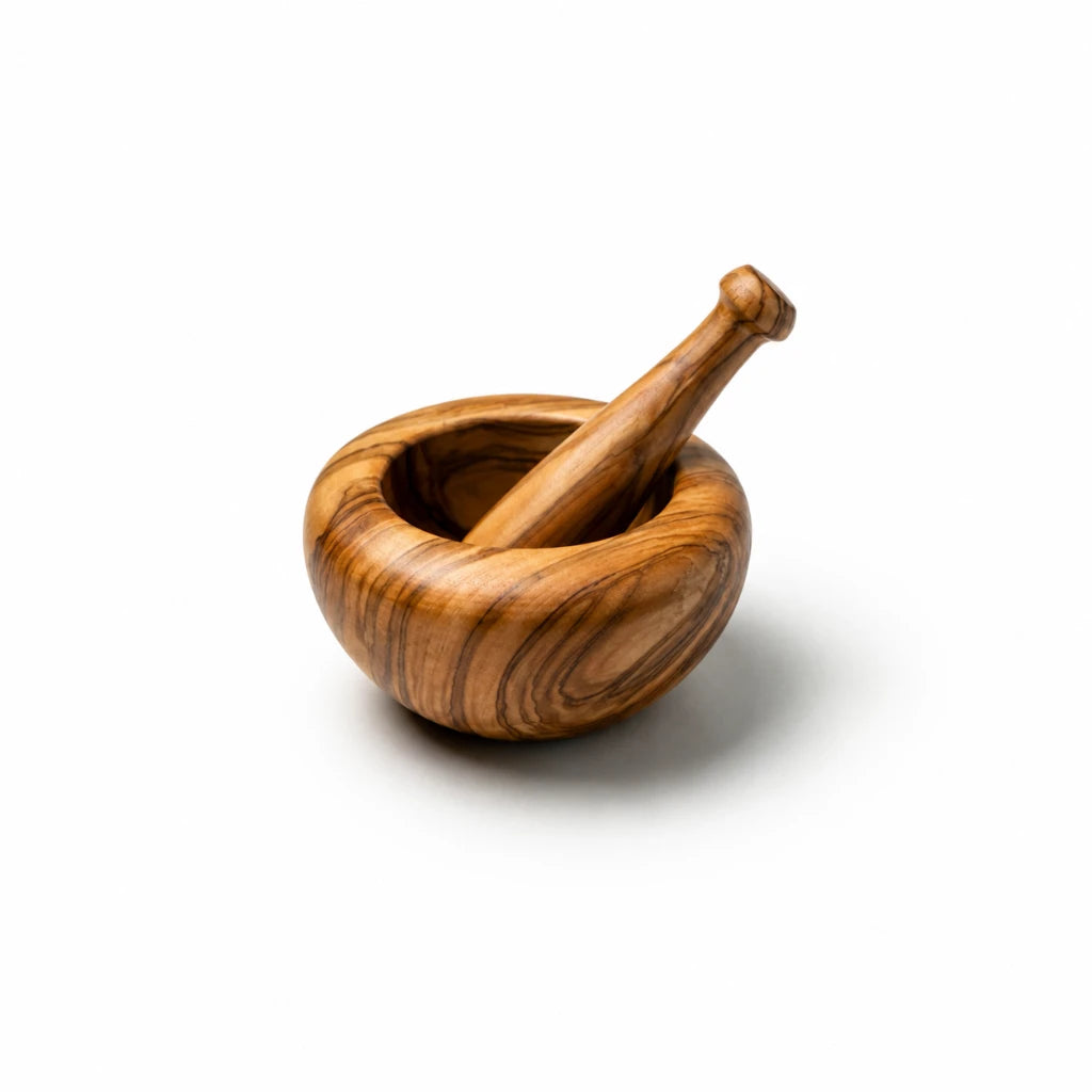 Mortier et Pilon en Bois d’Olivier – Set Artisanal pour Écraser et Broyer les Épices