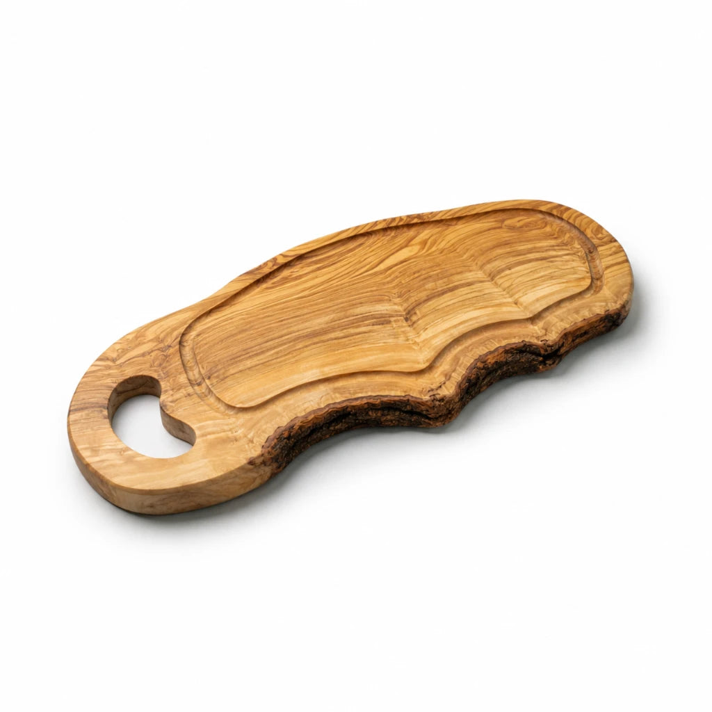 Planche de Service en Bois d’Olivier – Plateau Artisanal à Bord Naturel avec Poignée