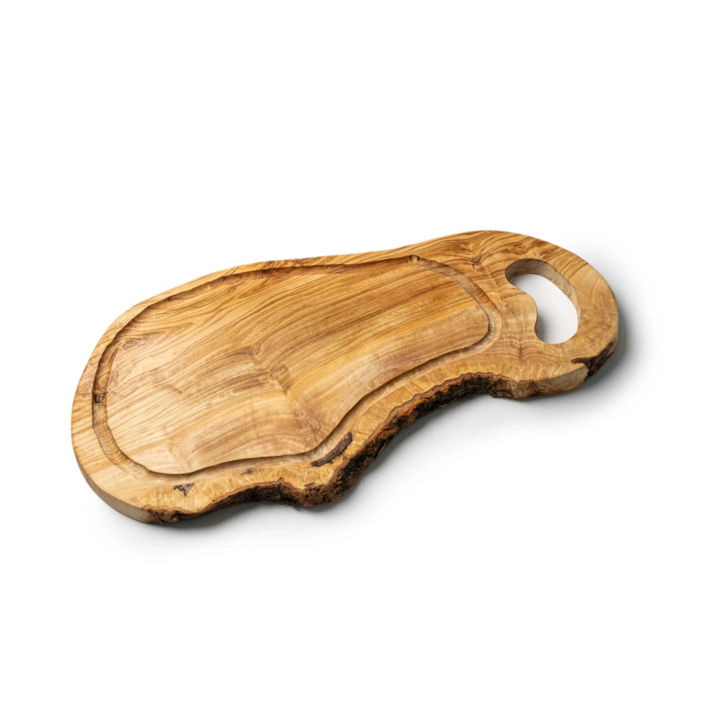 Planche de Service en Bois d’Olivier – Plateau Artisanal à Bord Naturel avec Poignée