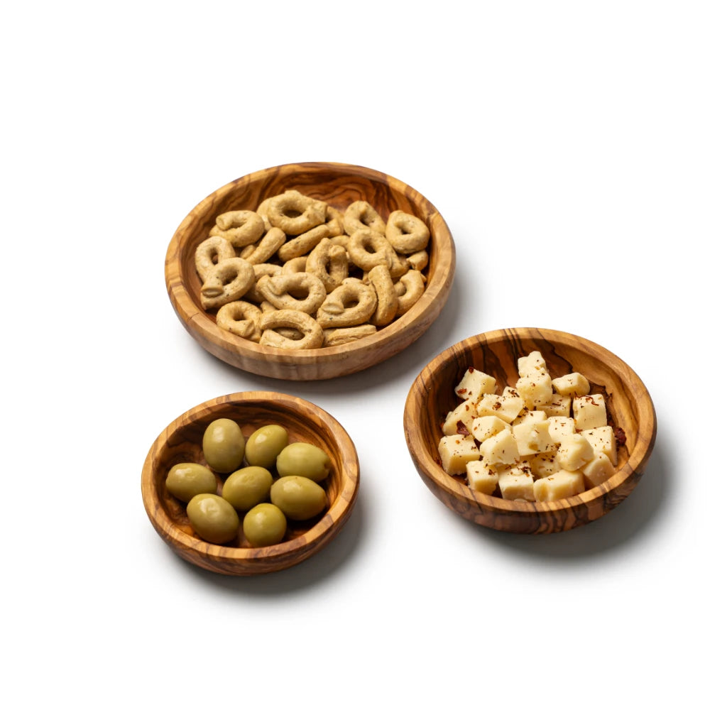 Set de 3 Bols en Bois d’Olivier – Coupelles Artisanales pour Apéritif et Fruits Secs