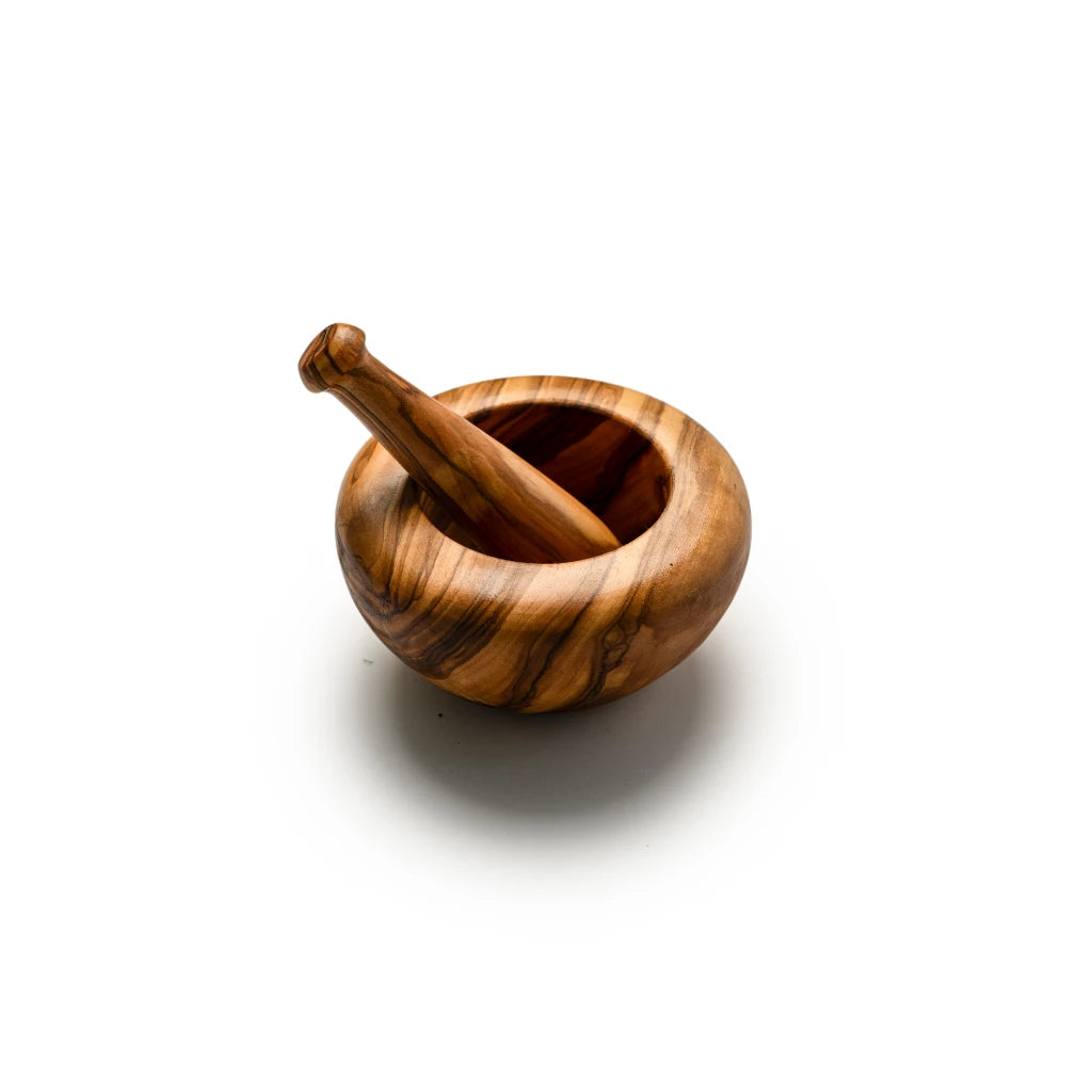 Mortier et Pilon en Bois d’Olivier – Set Artisanal pour Écraser et Broyer les Épices