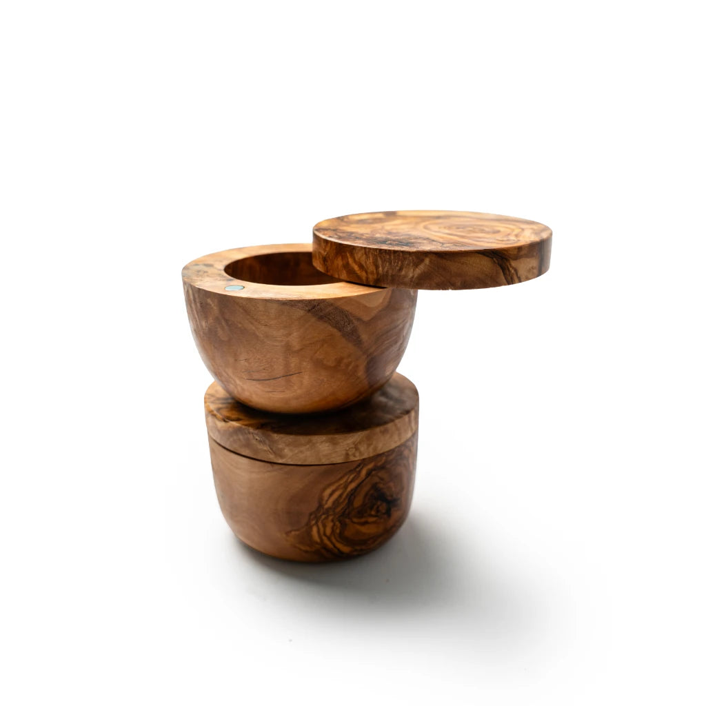 Boîte en Bois d’Olivier avec Couvercle – Pot Artisanal de Rangement en Bois Naturel