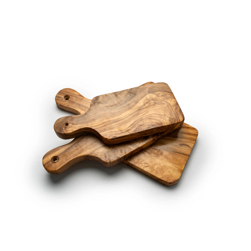 Set de 3 Planches de Service en Bois d’Olivier – Petites Planches Artisanales avec Poignée
