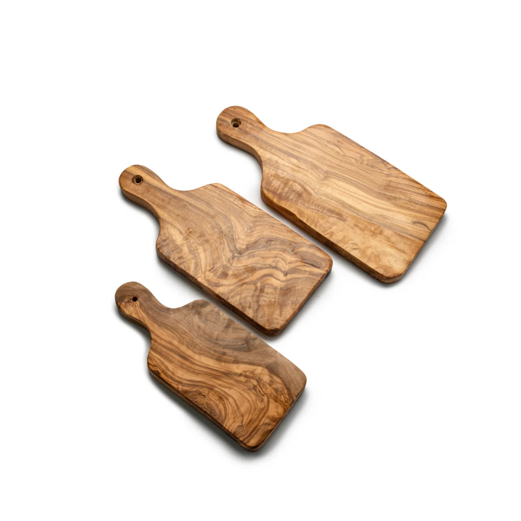 Set de 3 Planches de Service en Bois d’Olivier – Petites Planches Artisanales avec Poignée