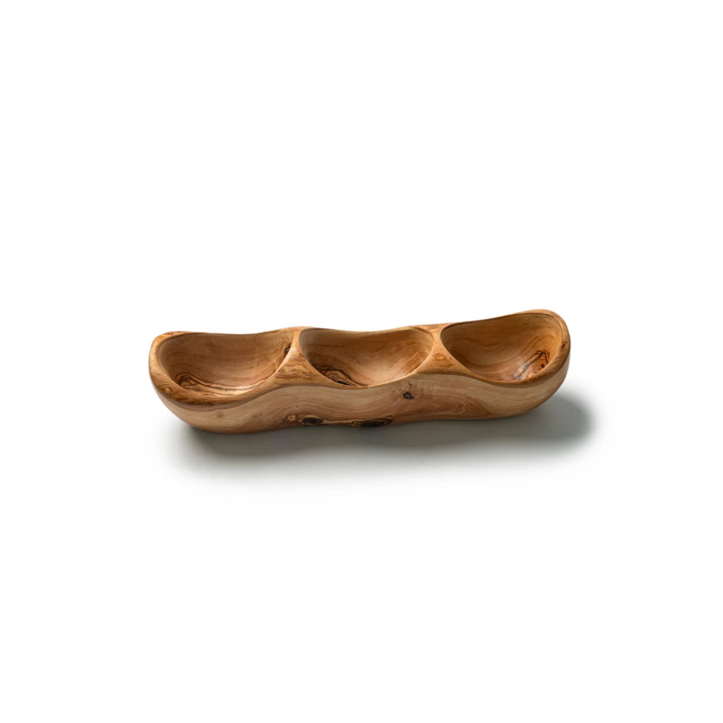 Plateau Compartimenté en Bois d’Olivier – Coupelle de Service Artisanale